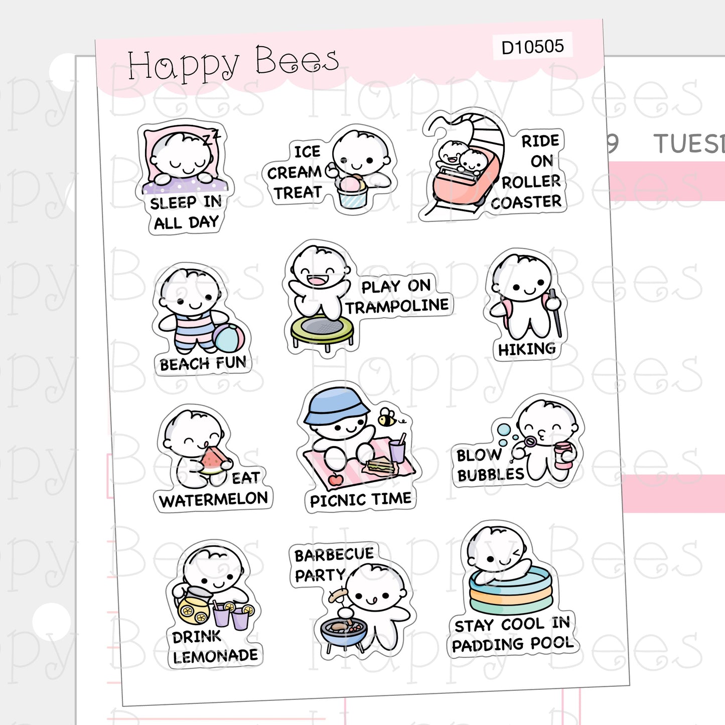 Summer Bucket List - Cute Doodles Planner Stickers D10505