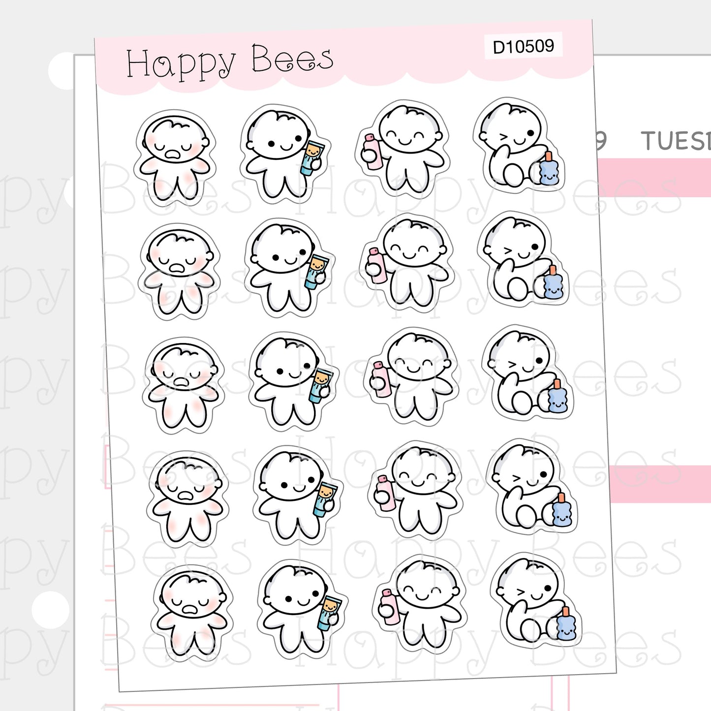 Sunscreen Doodles - Cute Summer Sun Burn Cream Planner Stickers D10509