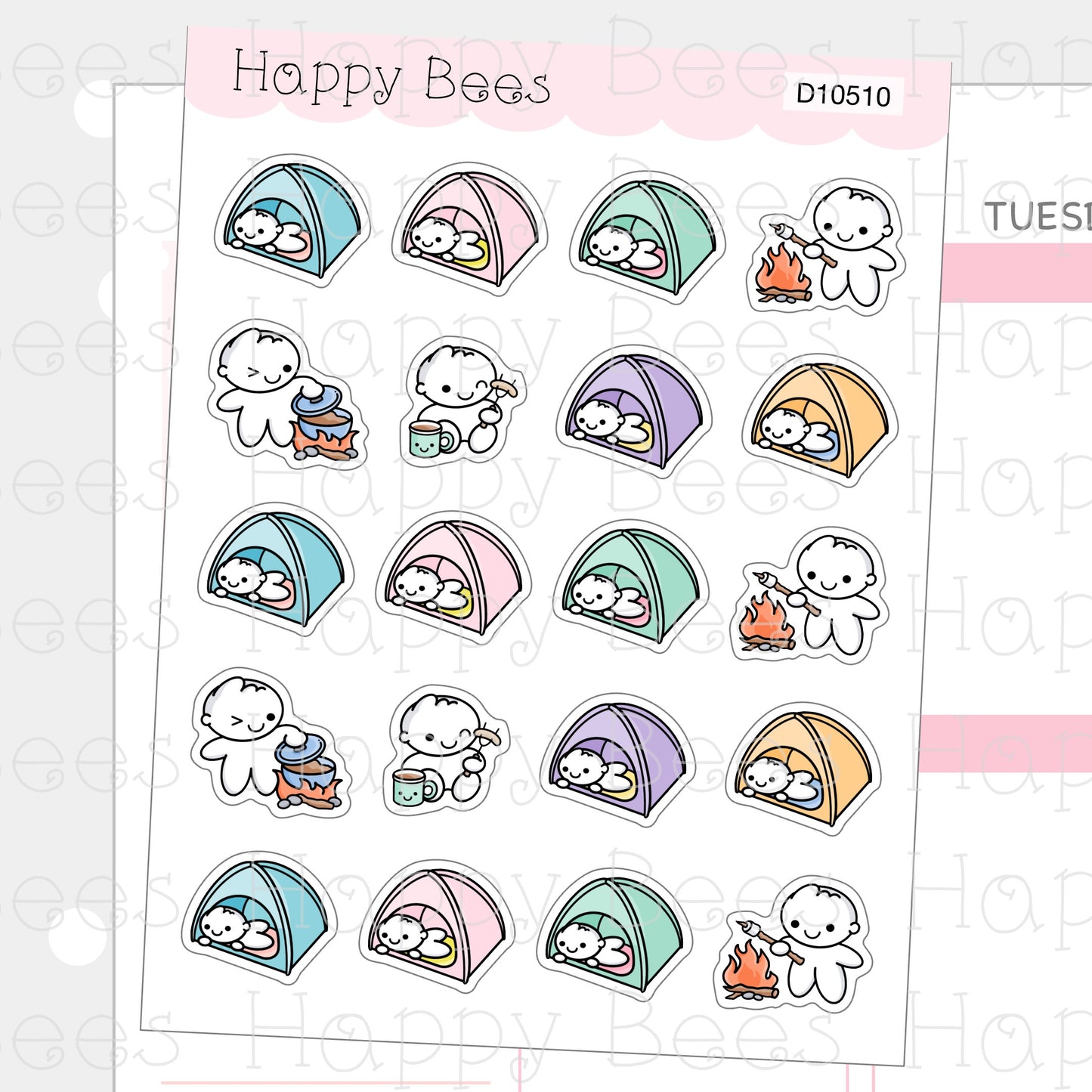 Camping Doodles Vol. 2 - Cute Summer Planner Stickers D10510