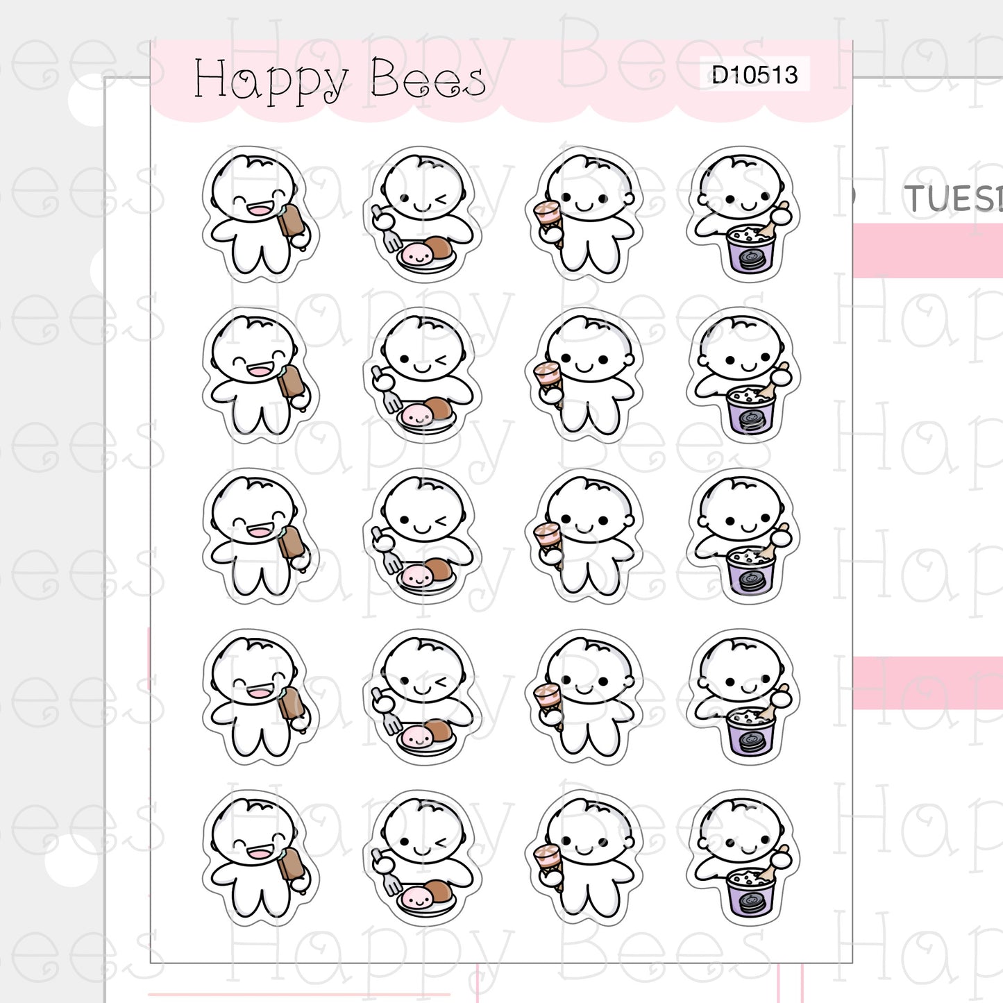 Ice Cream Doodles Vol. 2 - Cute Summer Dessert Planner Stickers D10513