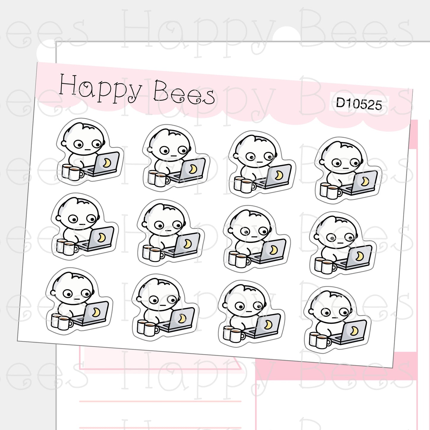 All Nighter / Work Doodles - Cute Mental Health Planner Stickers D10525