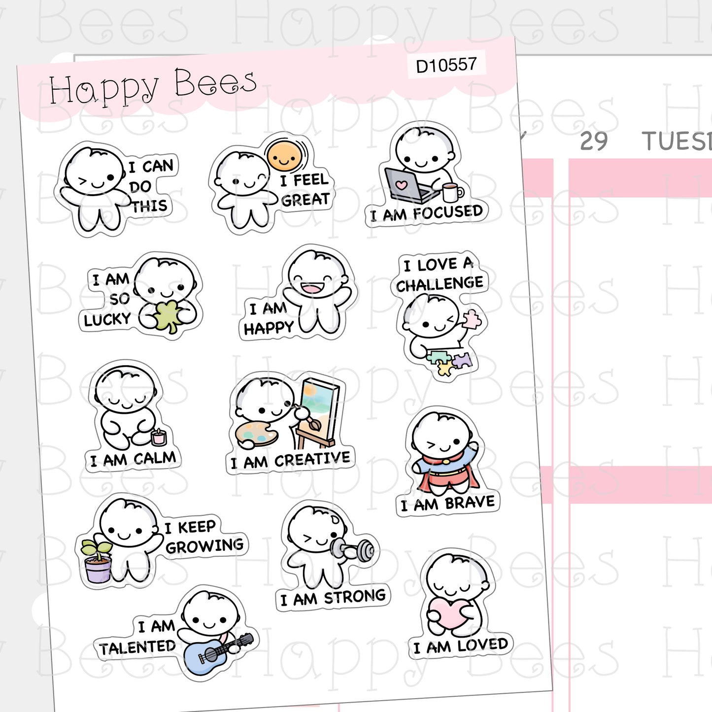 Daily Affirmation Doodles - Cute Journal Planner Stickers D10557
