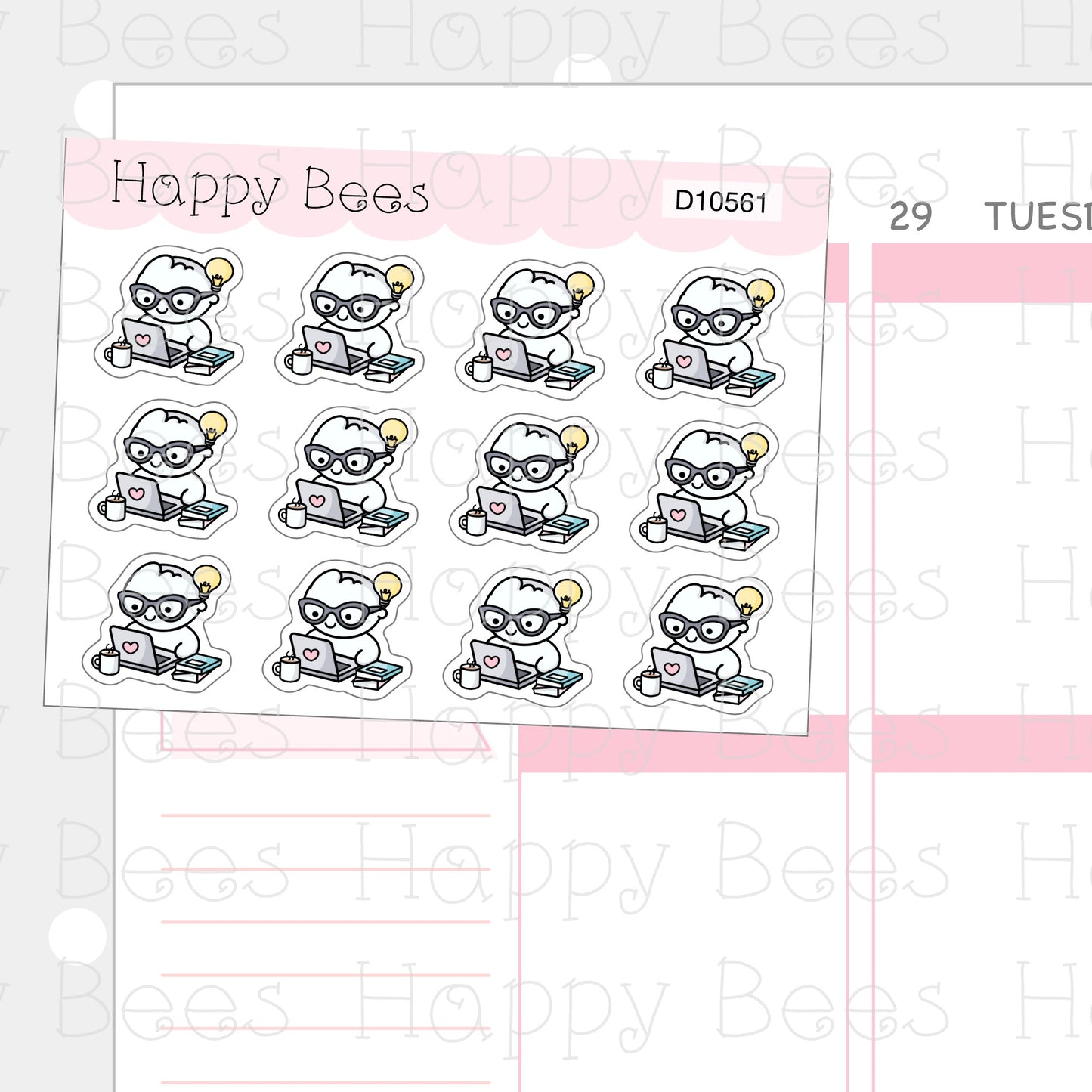 Work Nerd Doodles - Cute Journal Planner Stickers D10561