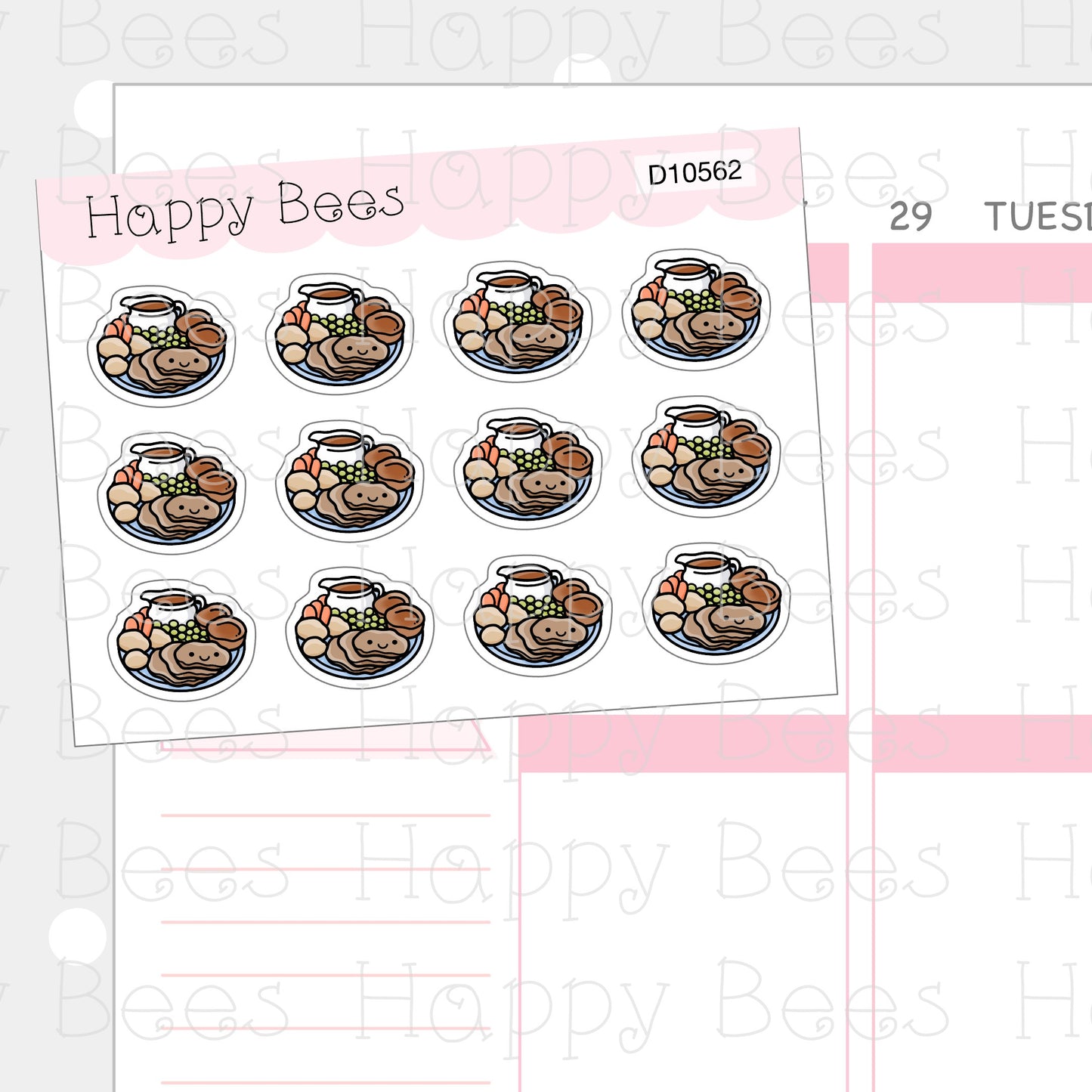 Roast Dinner Doodles - Cute Food Journal Planner Stickers D10562
