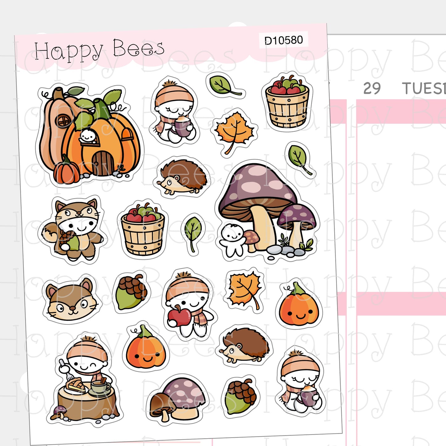 Forest Dream Deco Sheet - Cute Doodles Fall Journal Planner Stickers D10580