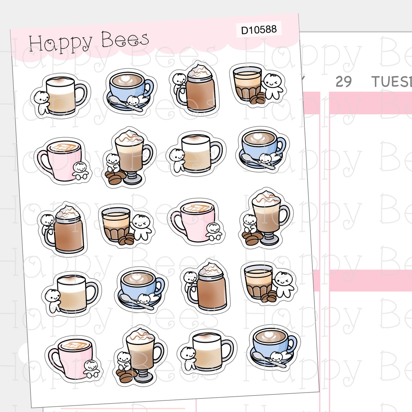Coffee Doodles Vol. 2 - Cute Drinks Planner Stickers D10588