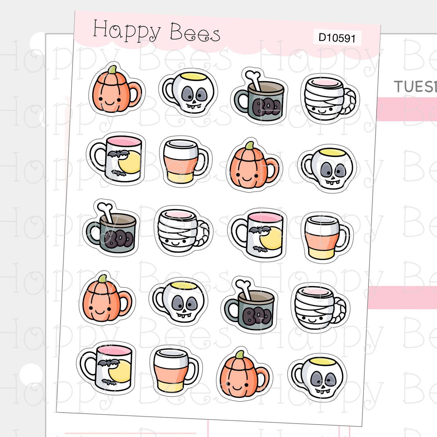 Halloween Mug Doodles - Cute Fall Autumn Planner Stickers D10591