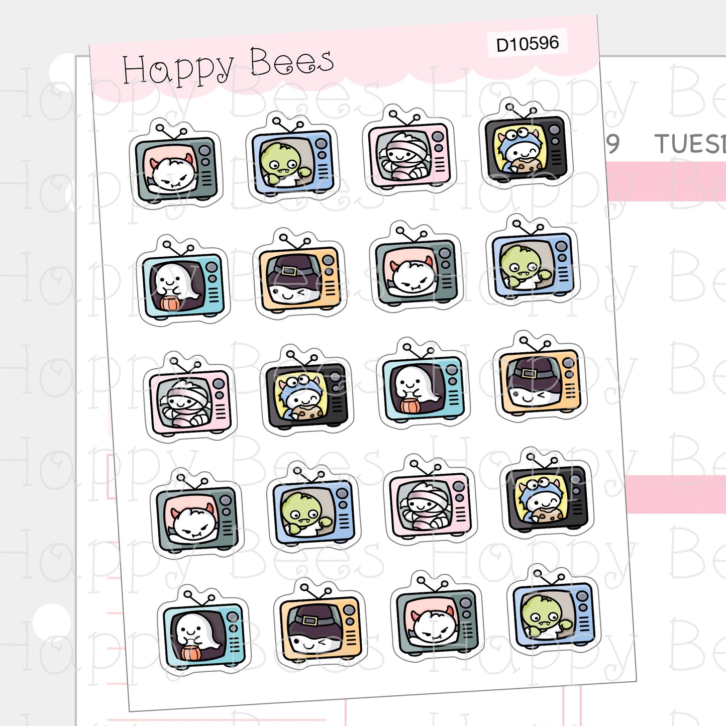 Halloween TV Doodles - Cute Fall Autumn Planner Stickers D10596