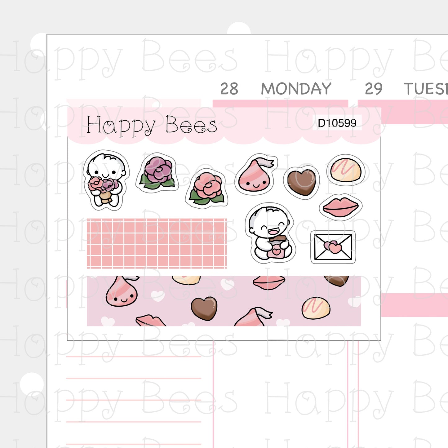Valentine Deco Sheet - Cute Doodles Planner Stickers D10599