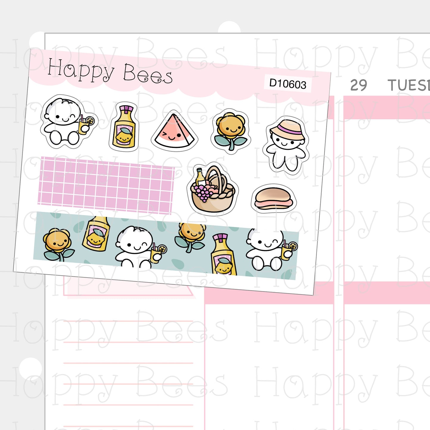 Picnic Deco Sheet - Cute Doodles Planner Stickers D10603