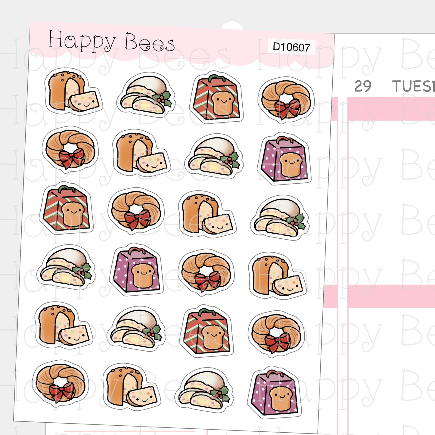Christmas Bread Doodles - Cute Winter Holiday Planner Stickers D10607