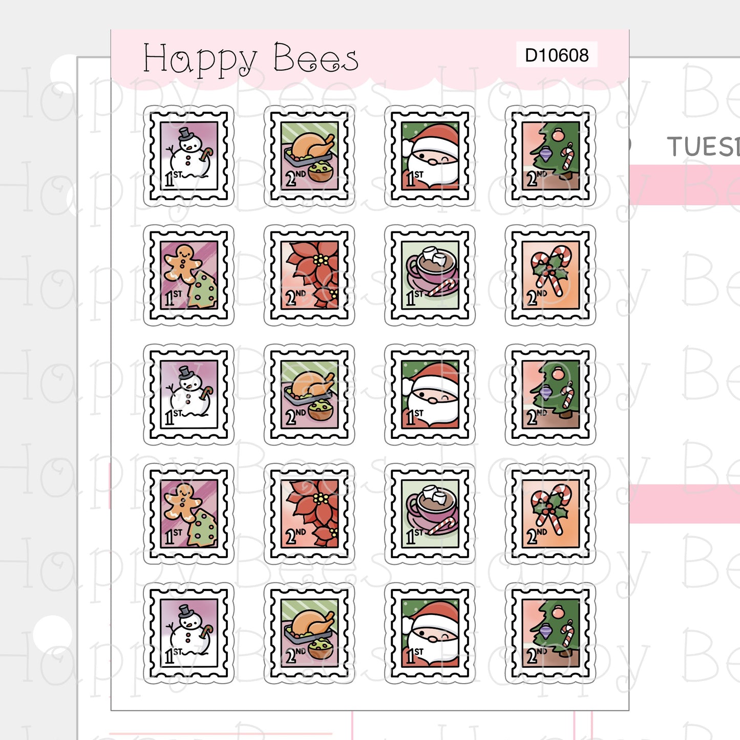 Christmas Stamp Doodles - Cute Winter Holiday Planner Stickers D10608