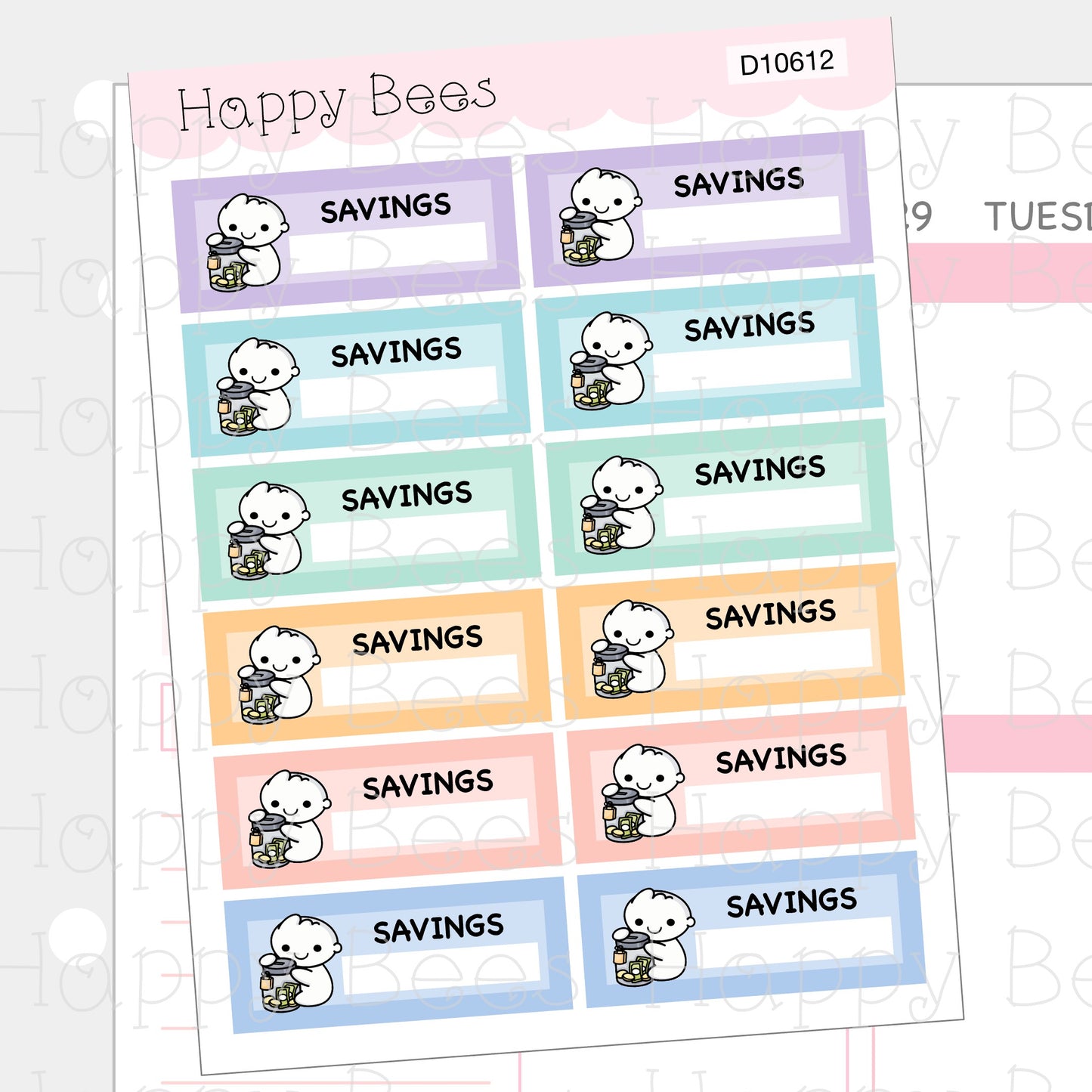 Piggy Bank Savings Tracker Boxes - Vertical Cute Money Planner Stickers D10612