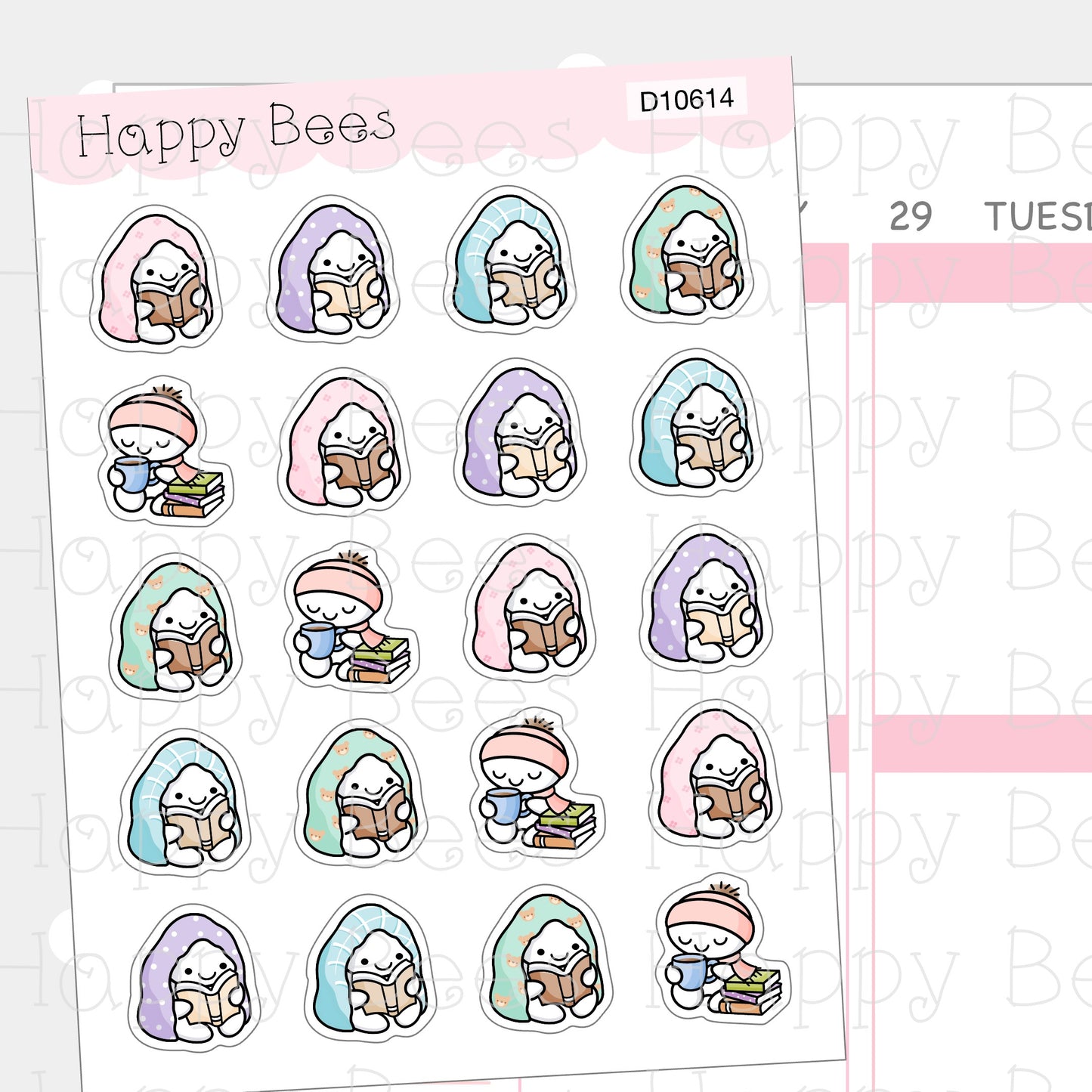 Cozy Reading Doodles - Cute Book Planner Stickers D10614