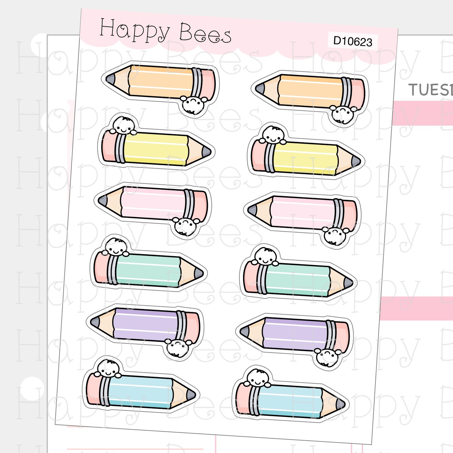Pencil Label Doodles - Functional Cute Planner Stickers D10623
