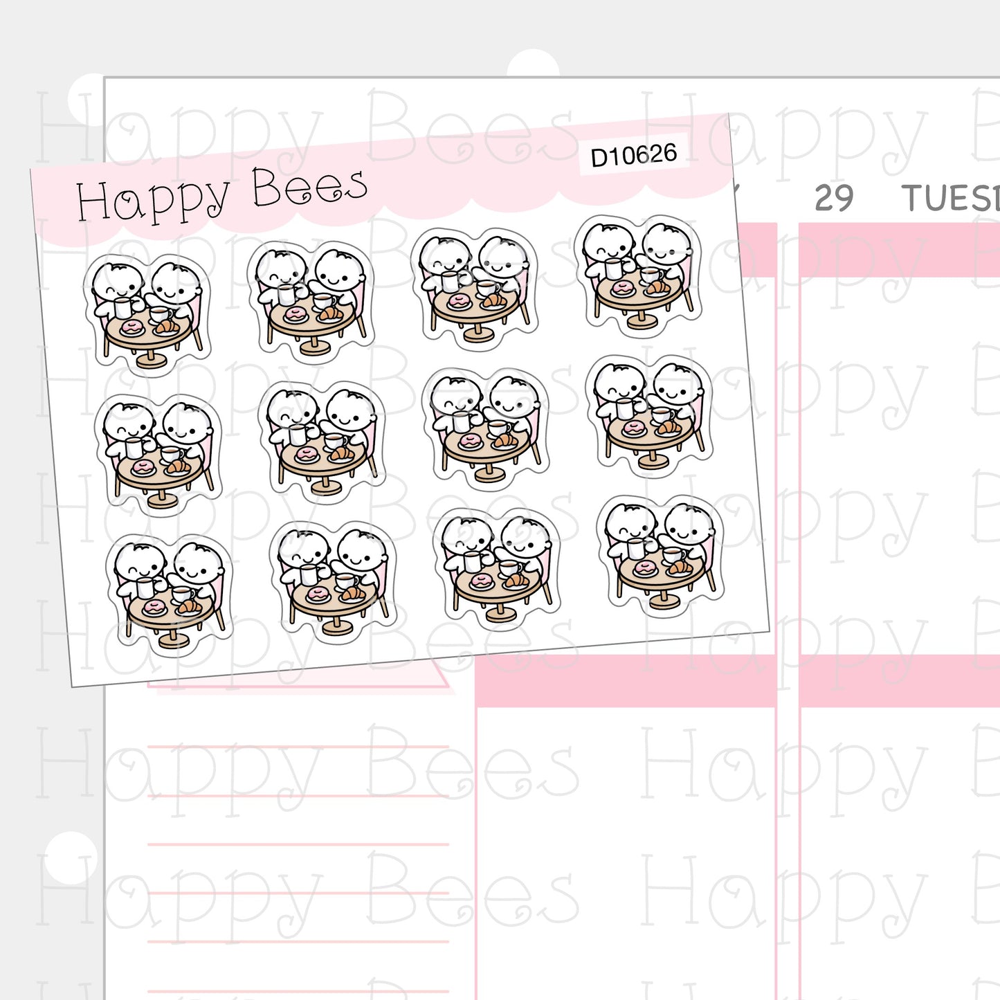 Cafe Time Doodles - Cute Journal Planner Stickers D10626