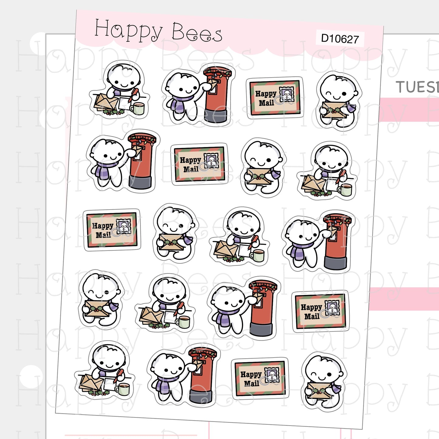 Christmas Happy Mail Doodles - Cute Winter Holiday Planner Stickers D10627