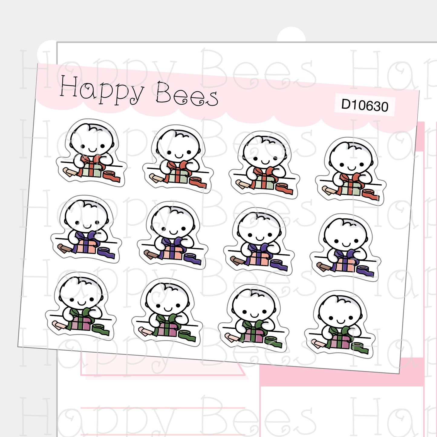 Christmas Gift Wrapping Doodles - Cute Journal Planner Stickers D10630