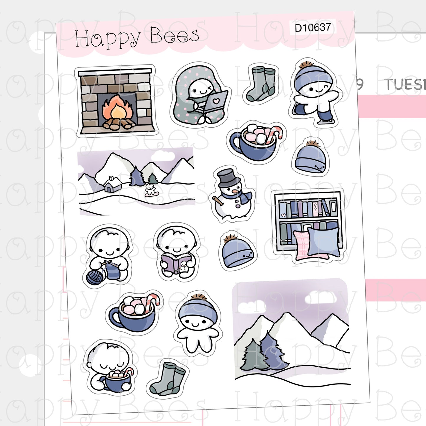 Winter Wonderland Deco Sheet - Cute Doodles Journal Planner Stickers D10637