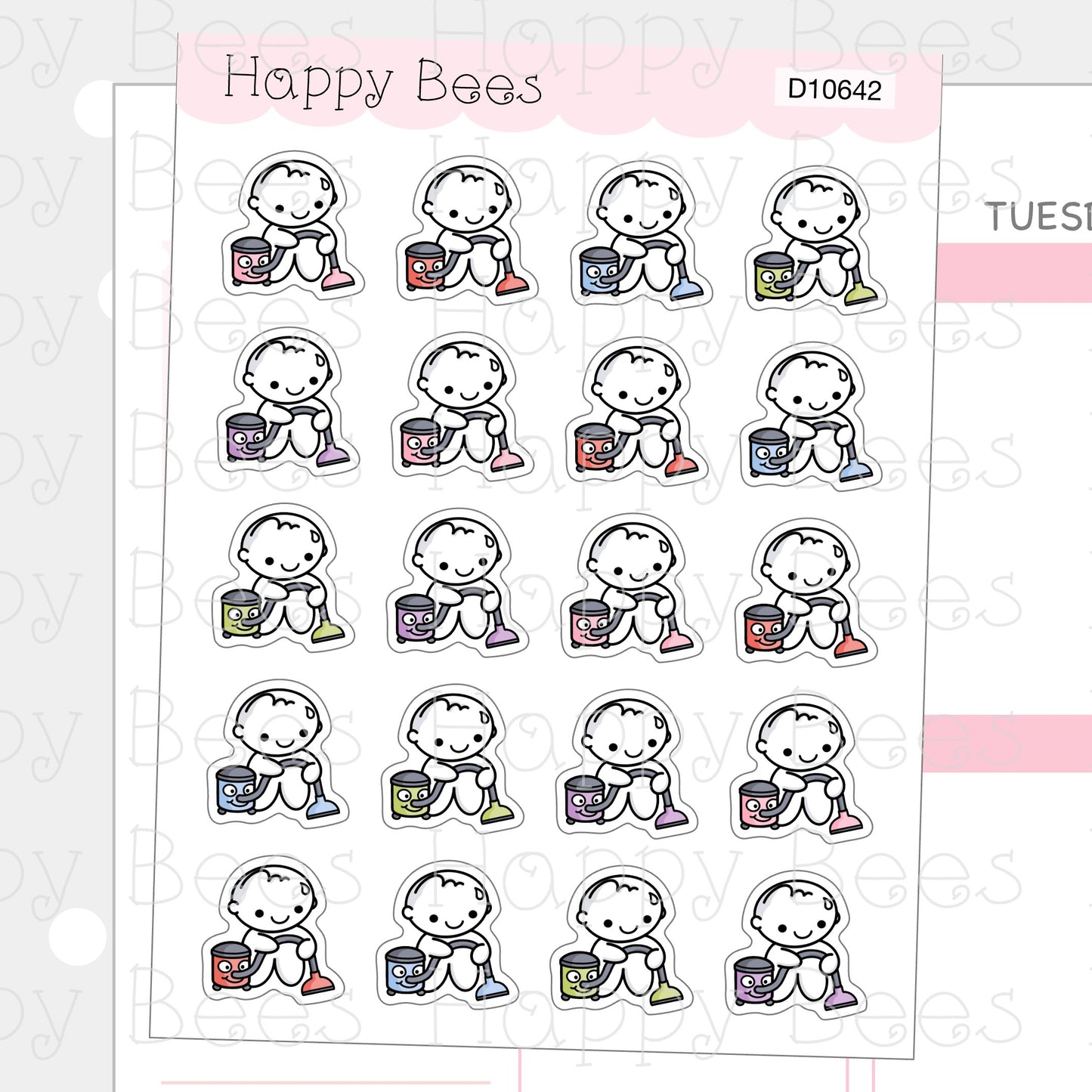 Vacuuming Doodles - Cute Chores Household Planner Stickers D10642
