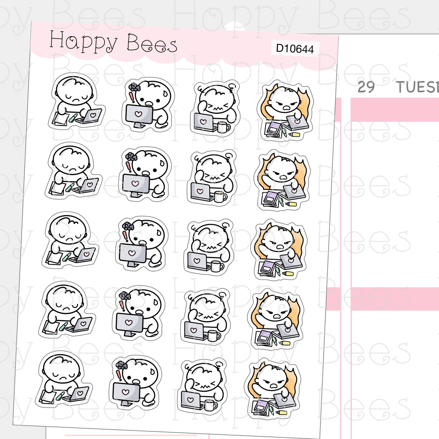 Stress & Overworked Doodles - Cute Work Planner Stickers D10644
