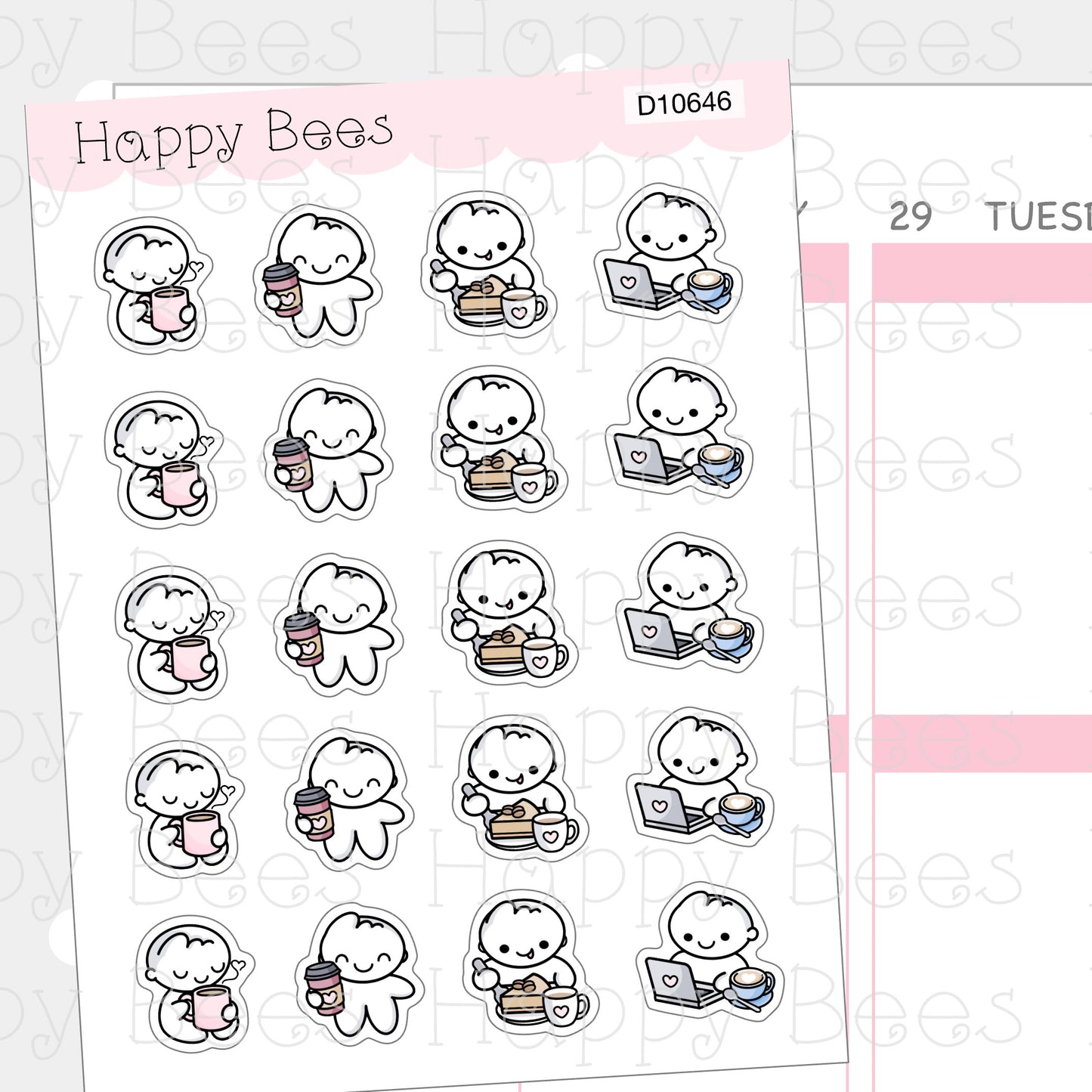 Coffee Lovers Doodles - Cute Cafe Drinks Planner Stickers D10646