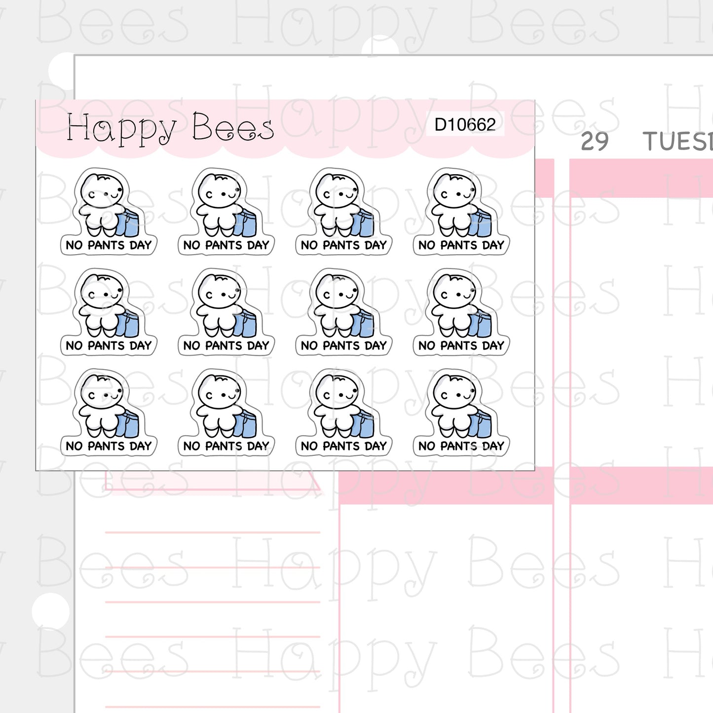 No Pants Day Doodles - Cute Fun Planner Stickers D10662