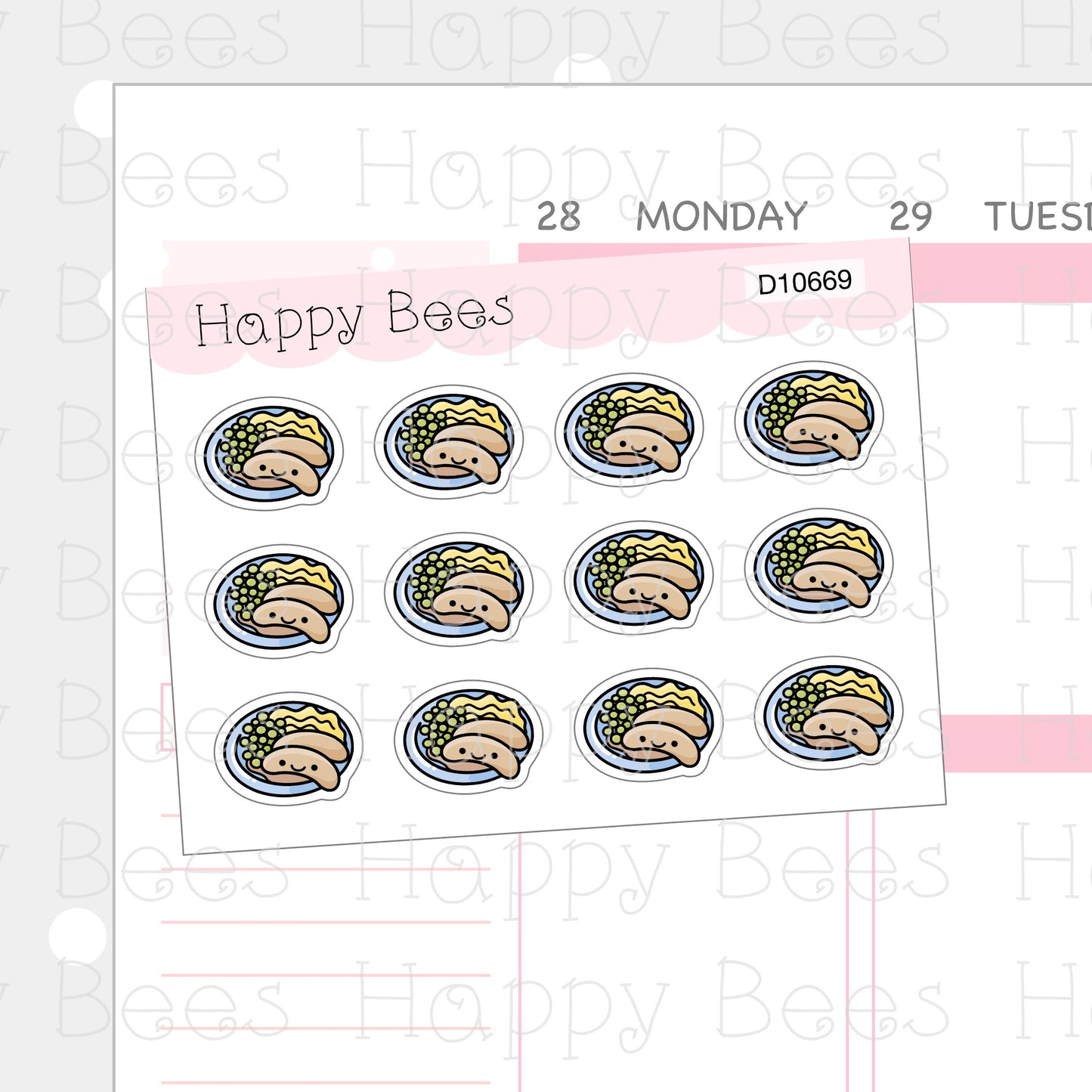 Bangers and Mash Doodles - Cute Food Planner Stickers D10669