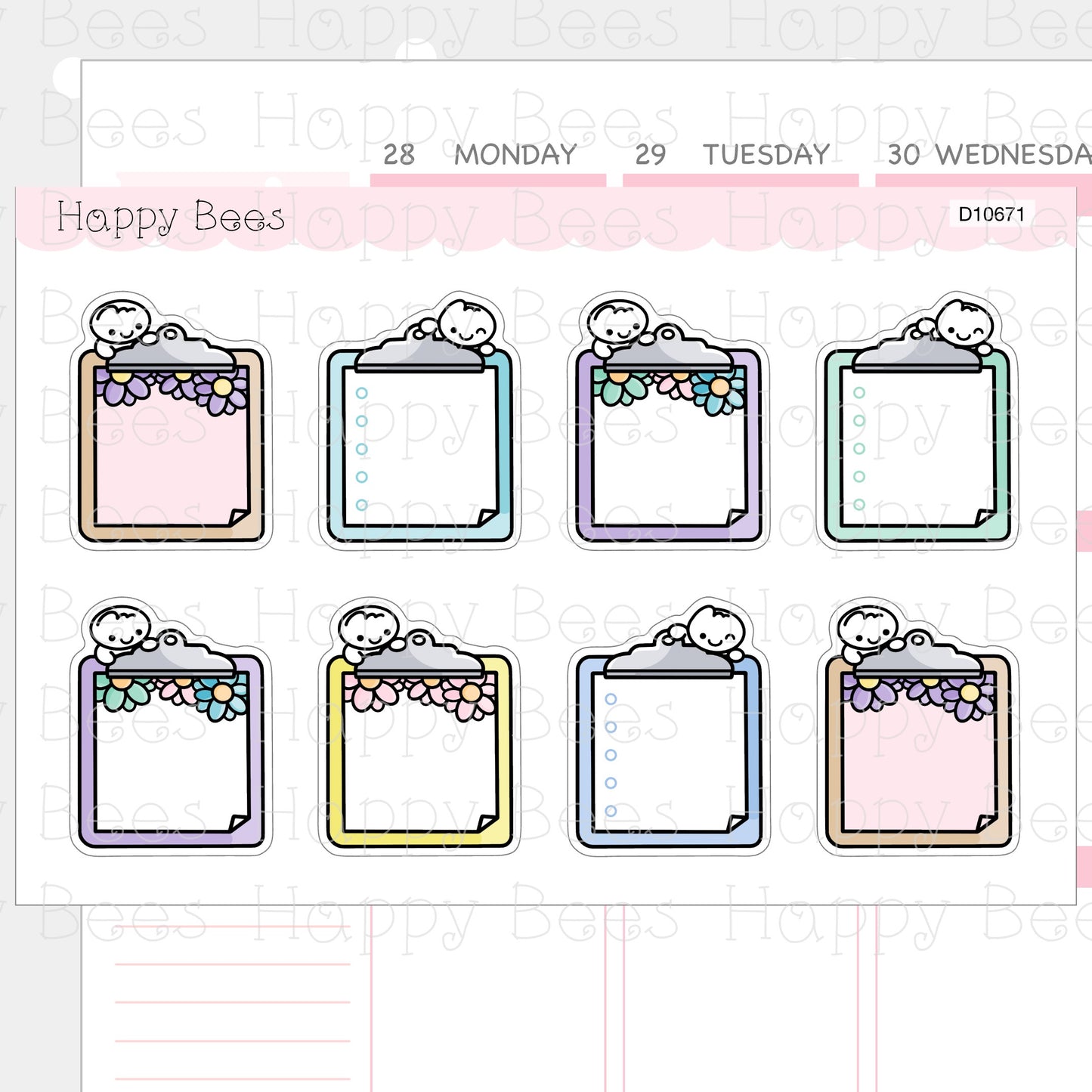 Clipboard Memo & To Do List - Cute Floral Doodles Hobonichi Cousin Planner Stickers D10671