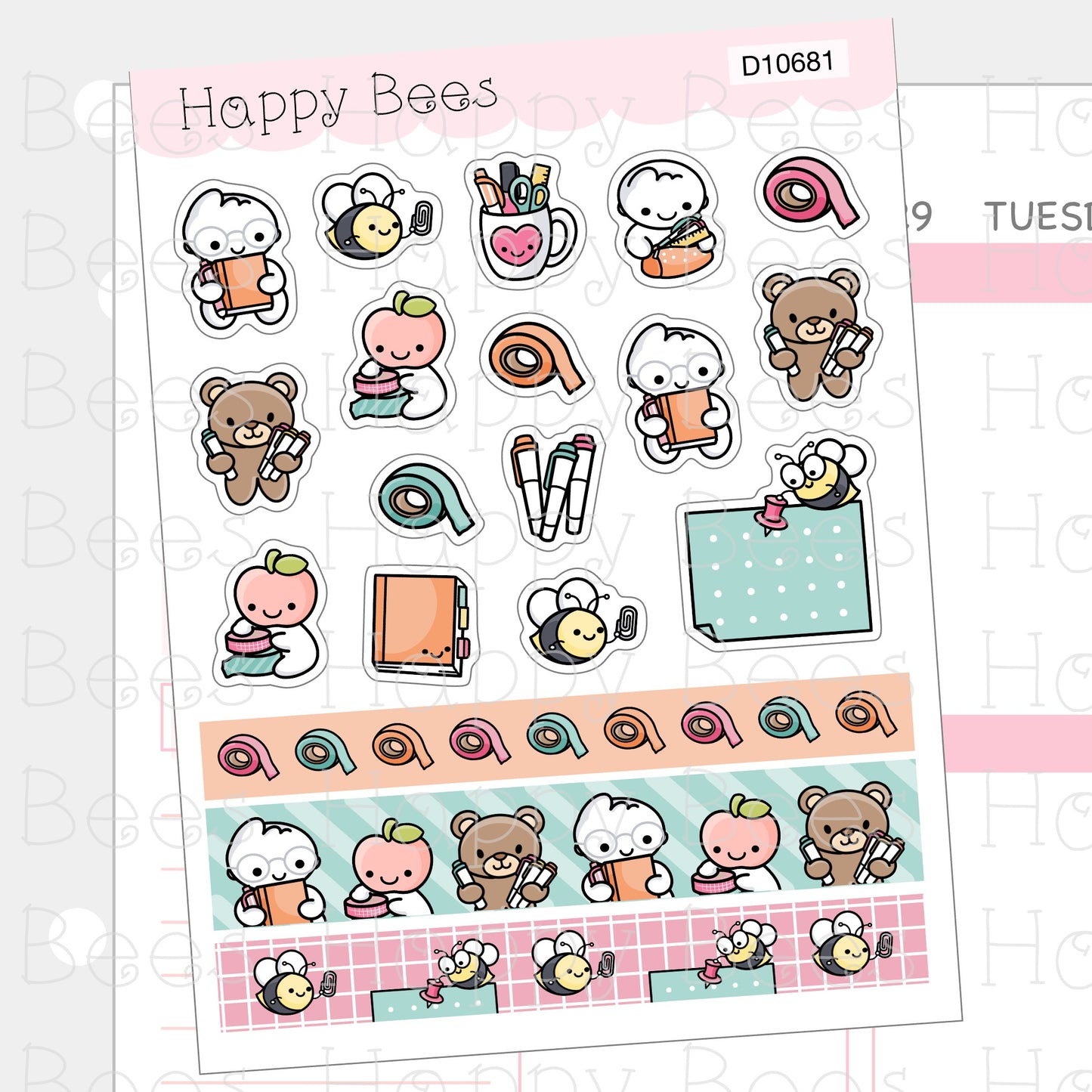 Stationery Lovers Washi & Deco Sheet - Cute Doodles Journal Planner Stickers D10681