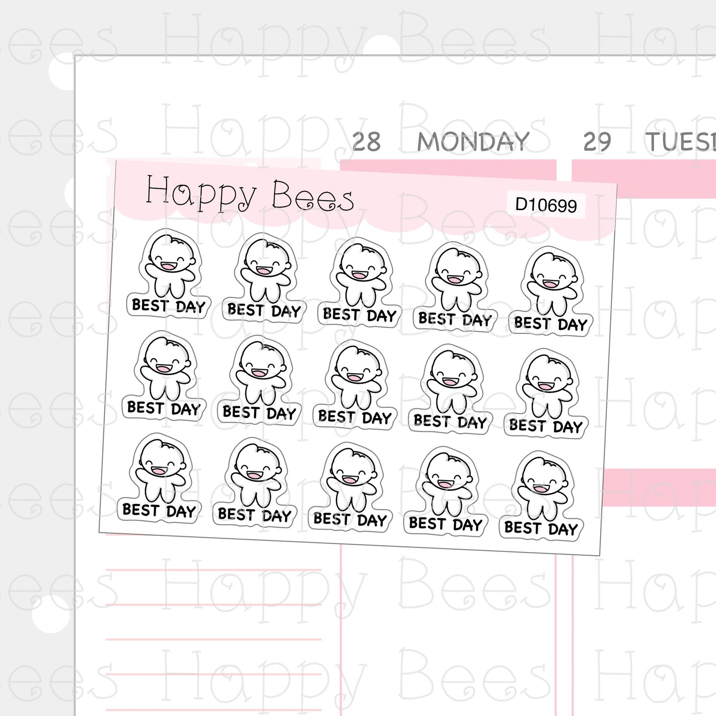 Best Day Doodles - Cute Emotion Self Care Planner Stickers D10699