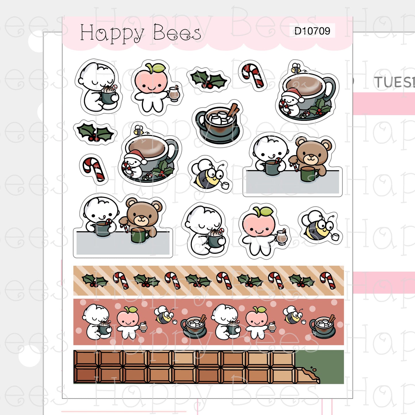 Hot Chocolate Washi & Deco Sheet - Cute Doodles Journal Planner Stickers D10709