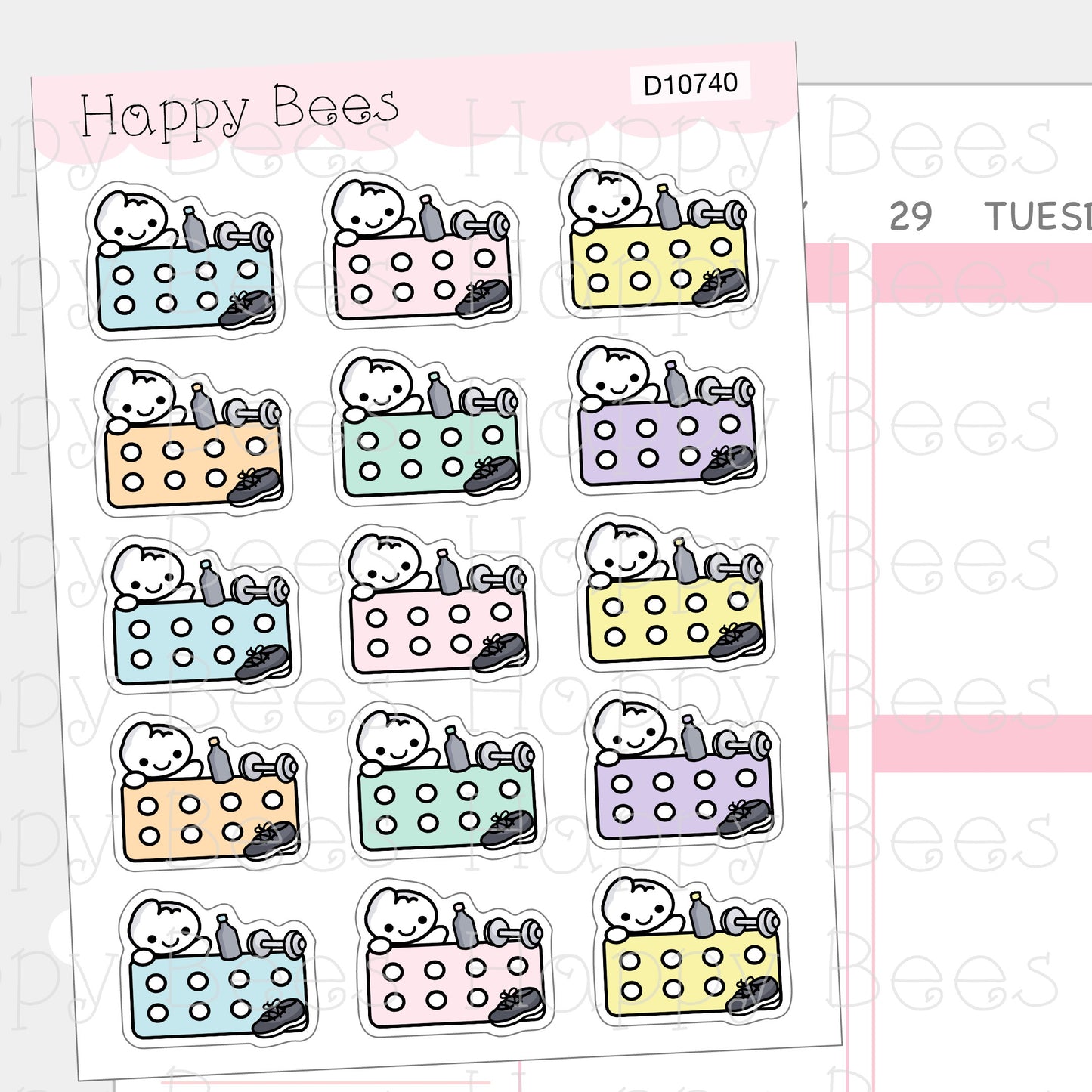 Workout Trackers - Cute Exercise Doodles Planner Stickers D10740