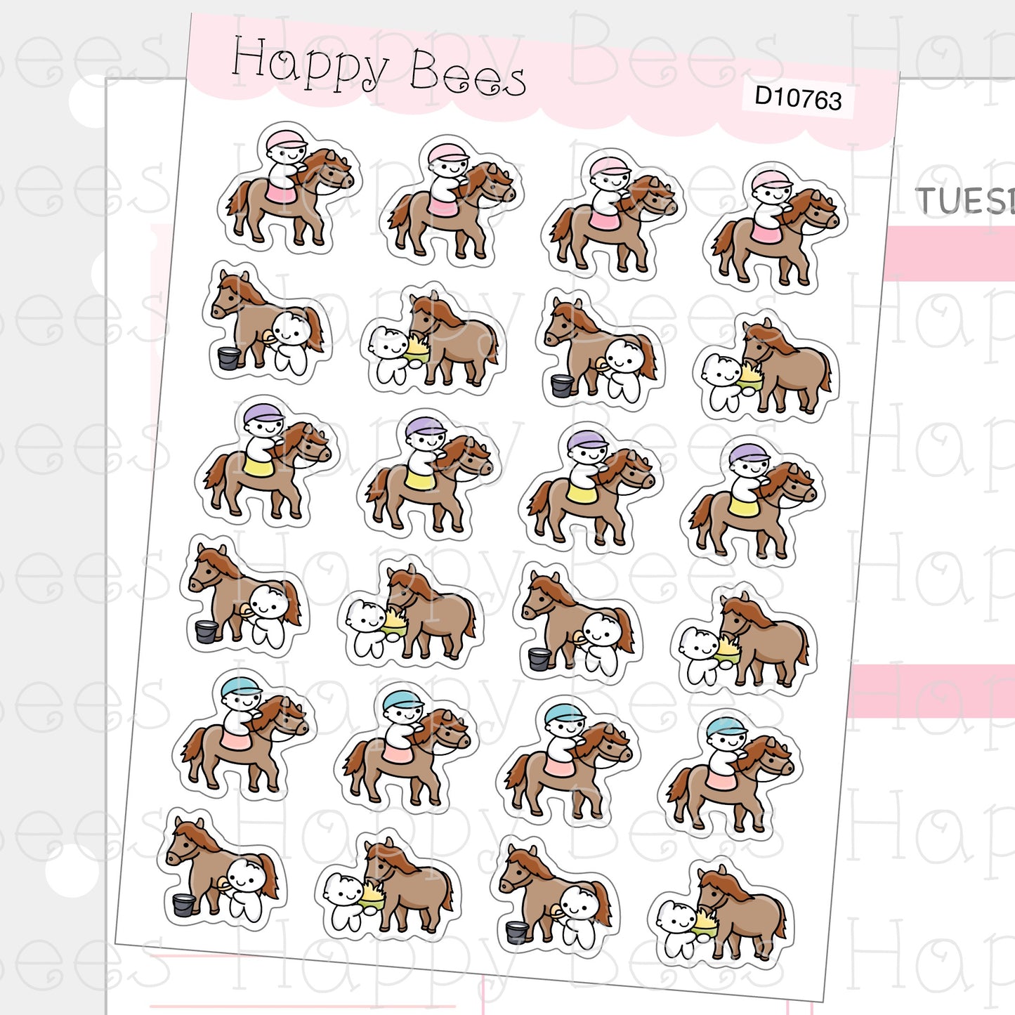 Horse Riding & Care Doodles - Cute Pet Food Planner Stickers D10763