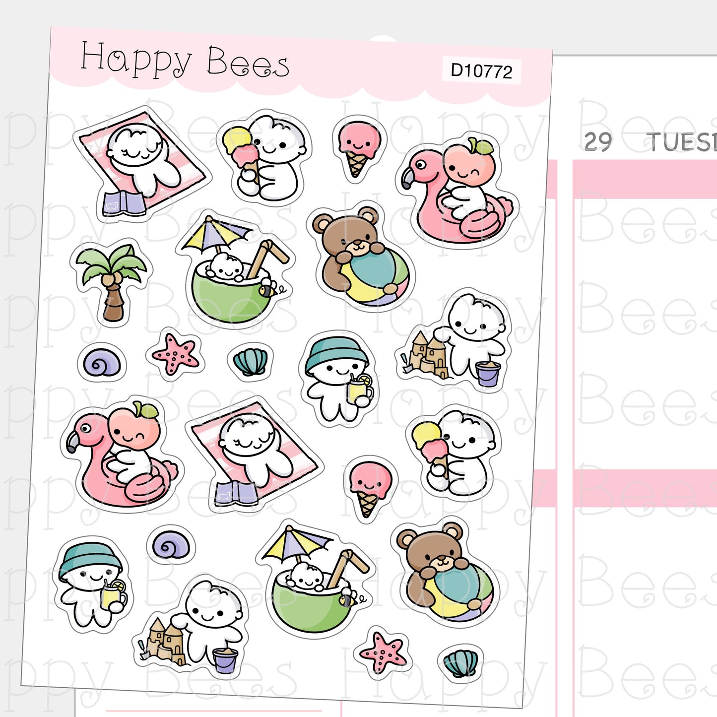 Beach Fun Deco Sheet - Cute Doodles Journal Planner Stickers D10772