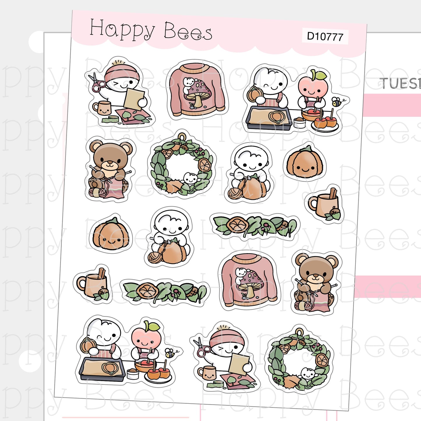 Autumn Crafts Deco Sheet - Cute Doodles Journal Planner Stickers D10777