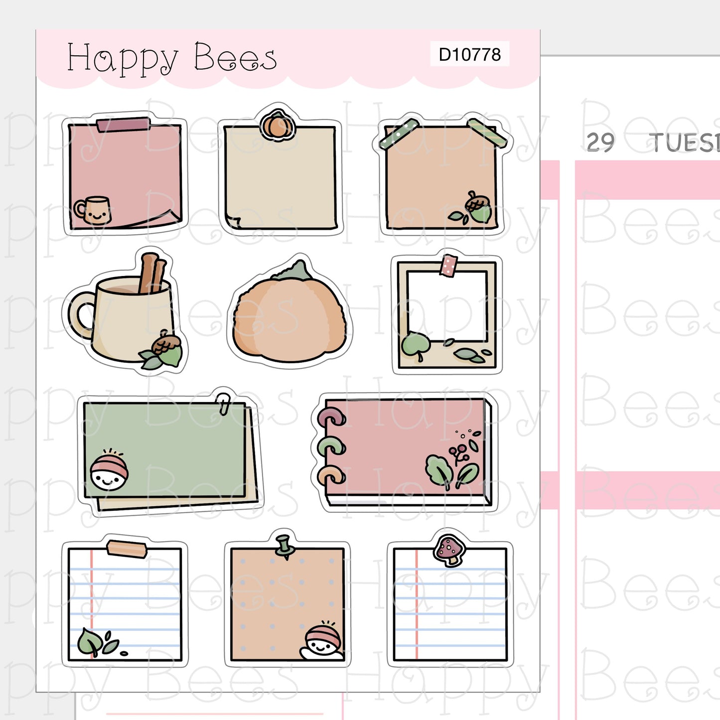 Autumn Sticky Notes & Memos - Cute Fall Notes Planner Stickers D10778
