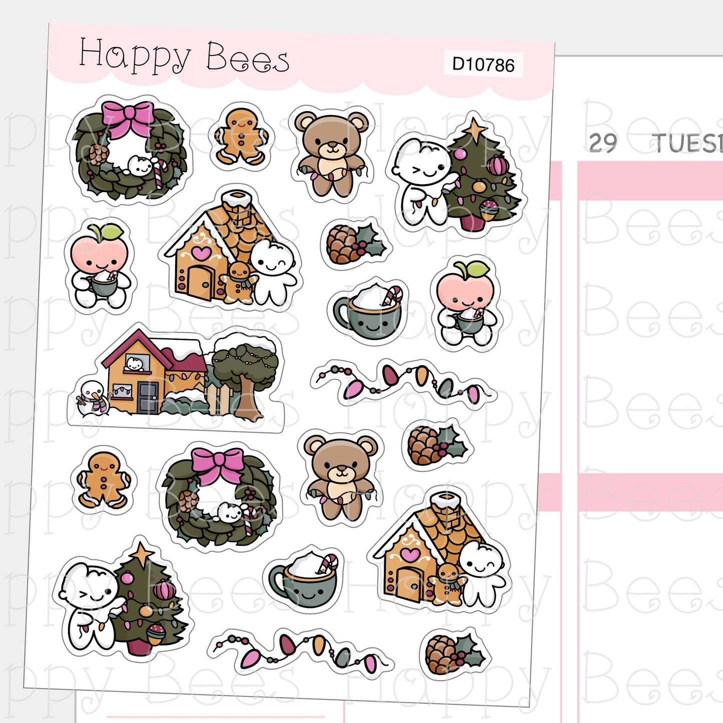 Merry & Bright Doodles - Cute Christmas Planner Stickers D10786