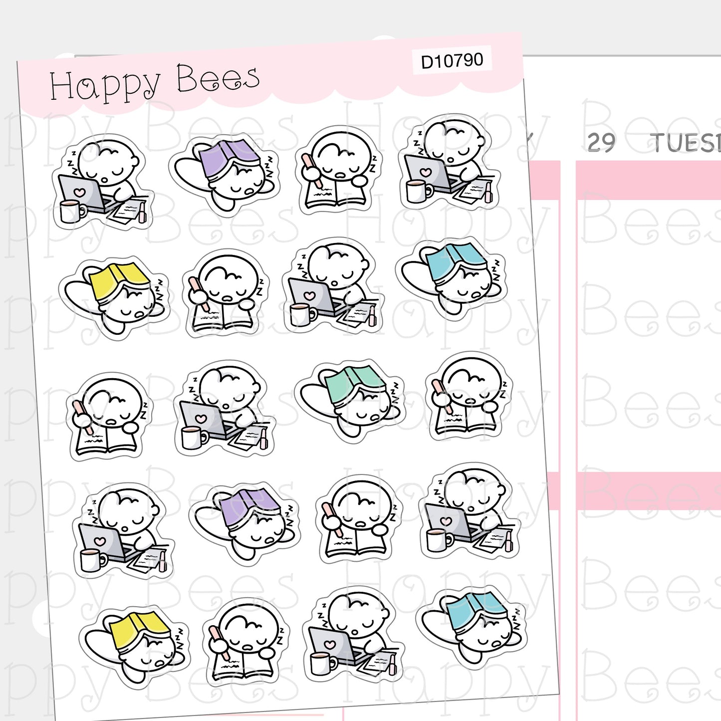 Sleepy Doodles - Cute Self Care Tired Planner Stickers D10790