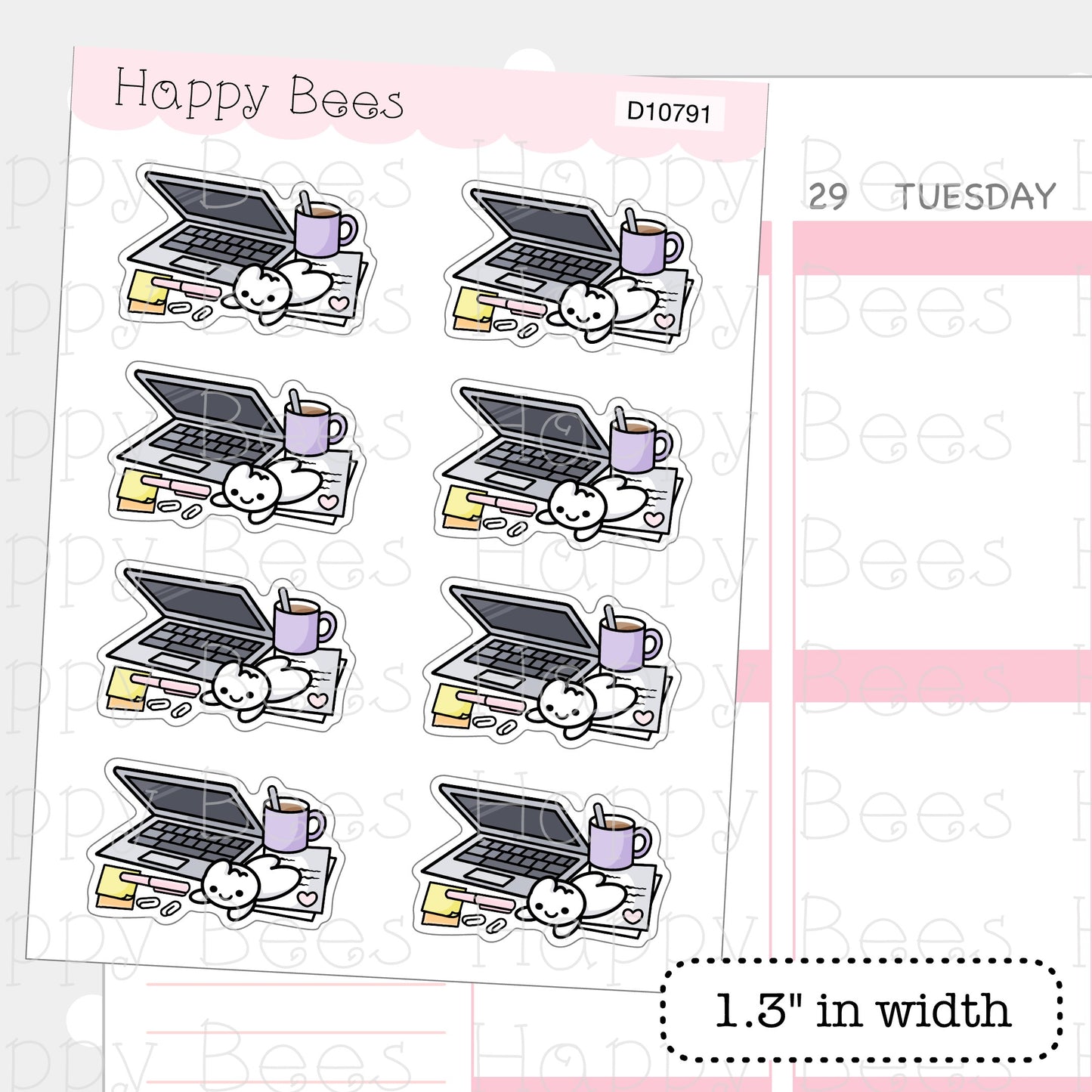 Work Desk Doodles - Cute Hobonichi Cousin Planner Stickers D10791