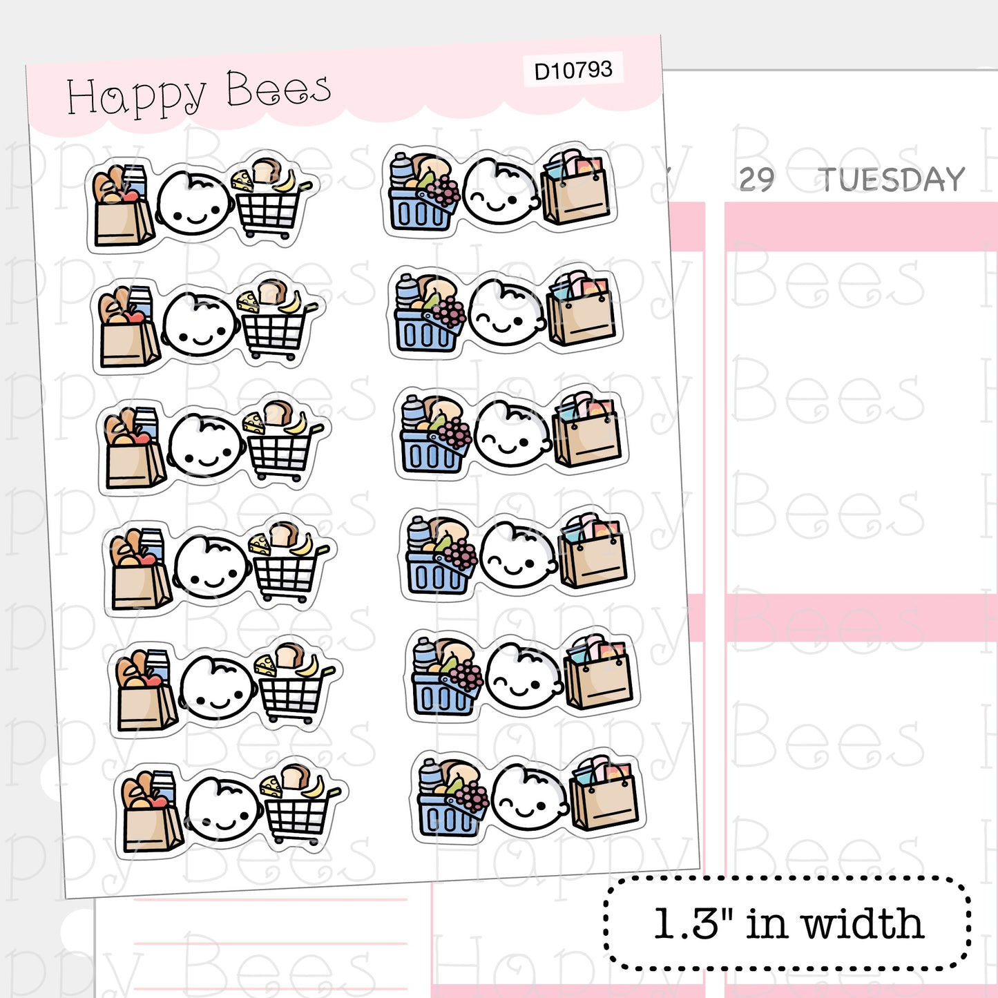 Grocery Shopping Dividers- Cute Chores Household Hobonichi Cousin Planner Stickers D10793