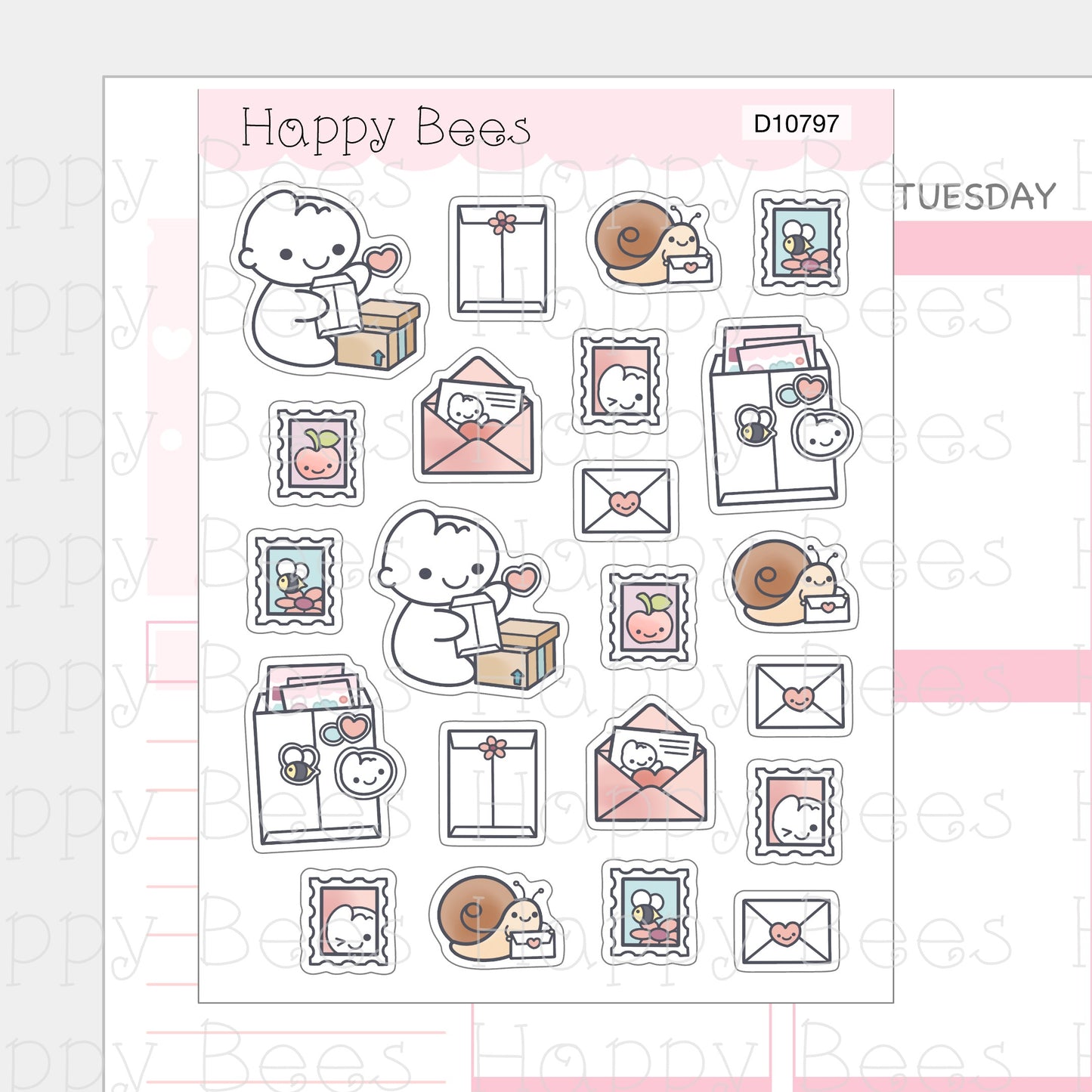 Happy Mail Deco Sheet - Cute Doodles Journal Planner Stickers D10797