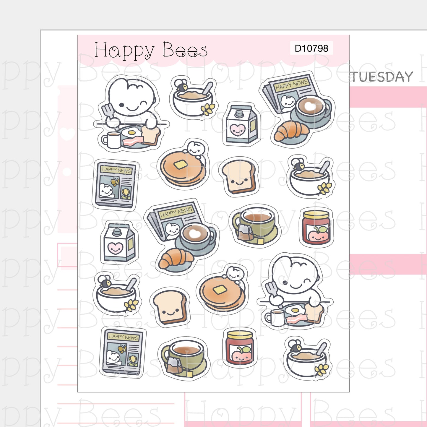 Breakfast Deco Sheet - Cute Doodles Journal Planner Stickers D10798