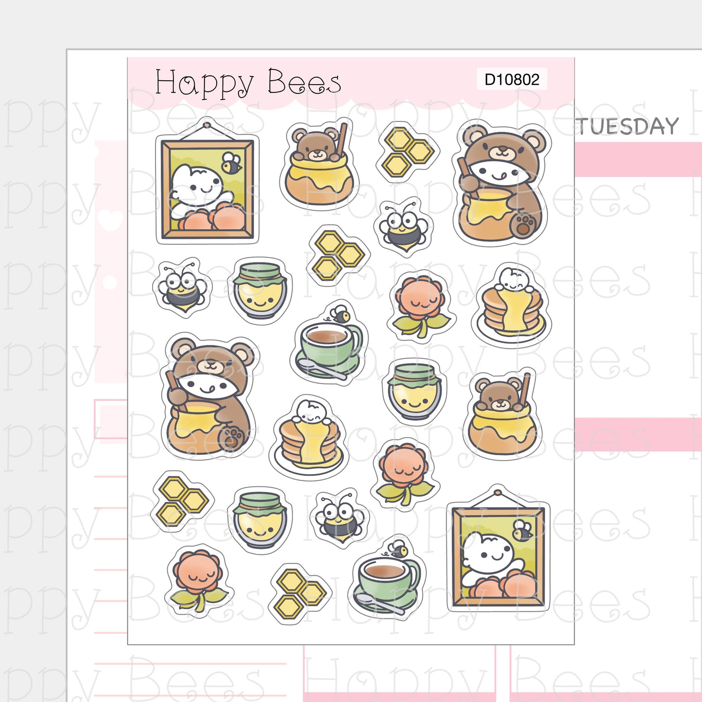 Honey Deco Sheet - Cute Doodles Journal Planner Stickers D10802