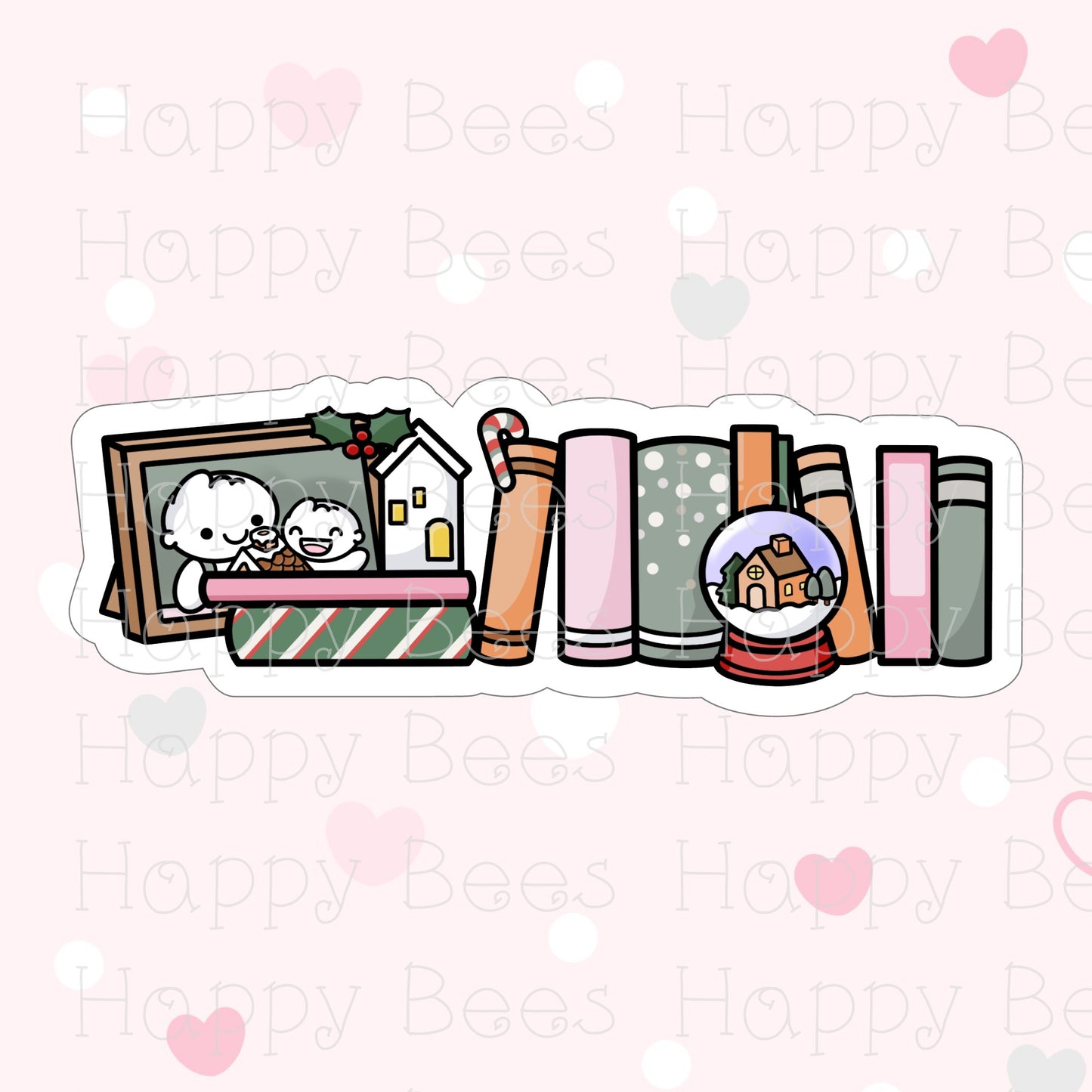 Christmas Bookshelf Holographic Die Cut - Cute Doodles Bullet Journal Planner Stickers DC10030