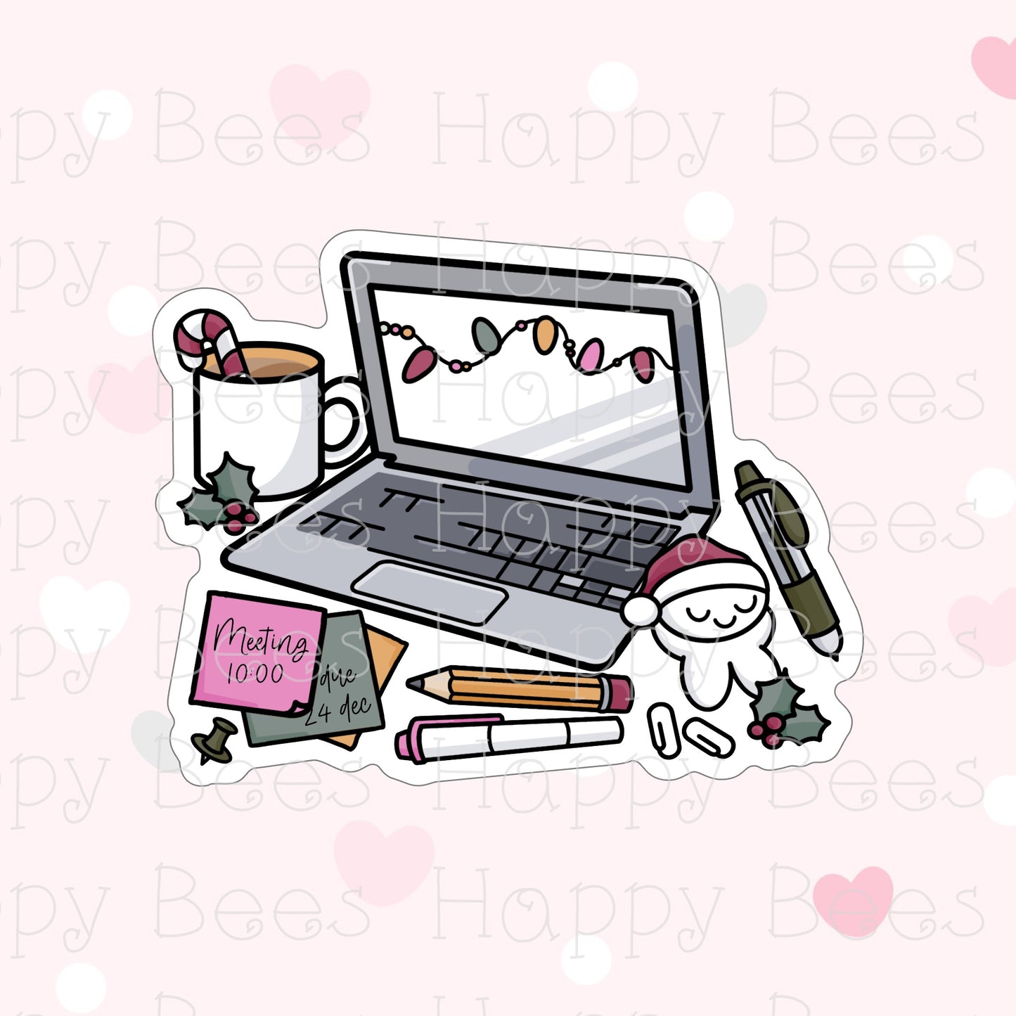 Christmas Work Desk Die Cut Doodles - Cute Bullet Journal Planner Stickers DC10067
