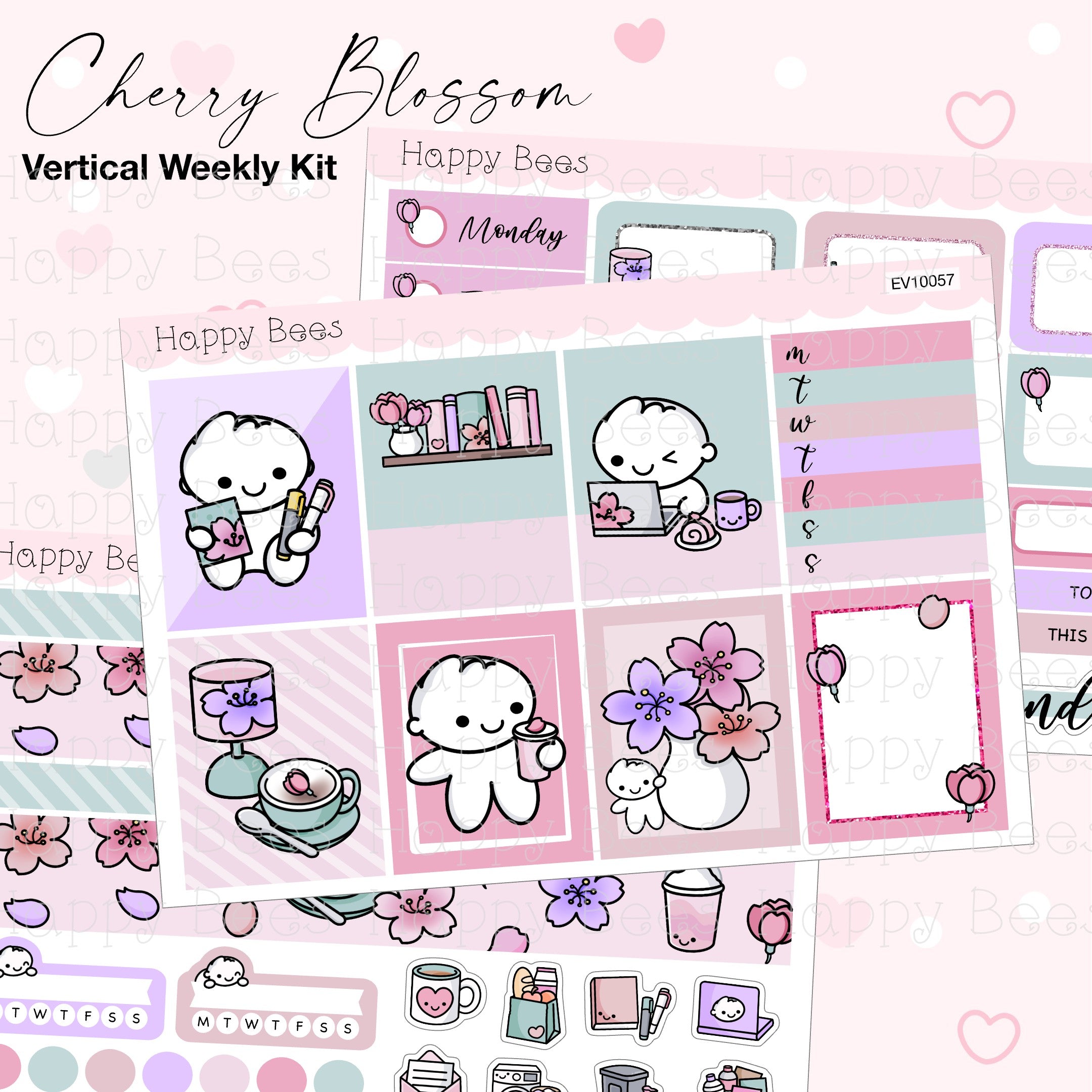 Cherry Blossom - Vertical Weekly Planner Sticker Kit EV10057 – happybeesuk