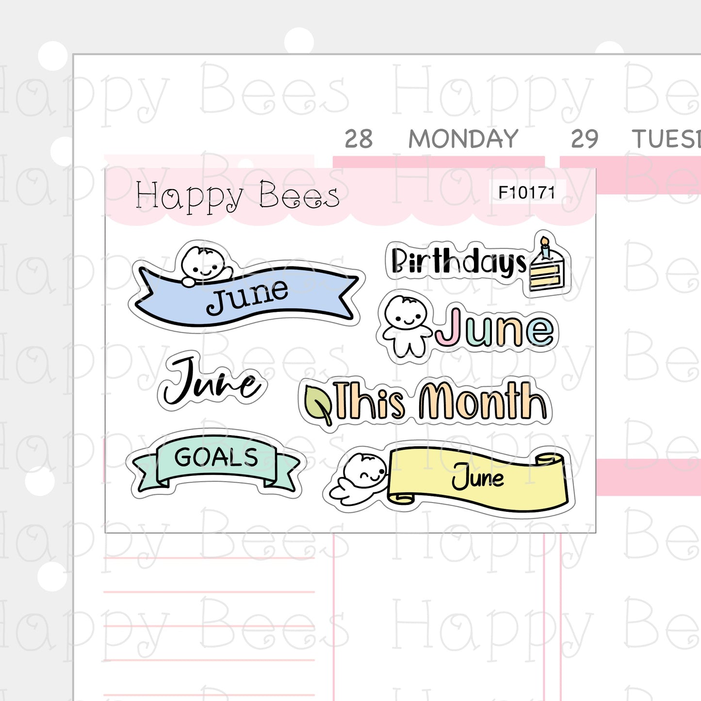 Monthly Journal Stickers - January to June - Cute Doodles Planner Stickers F10171