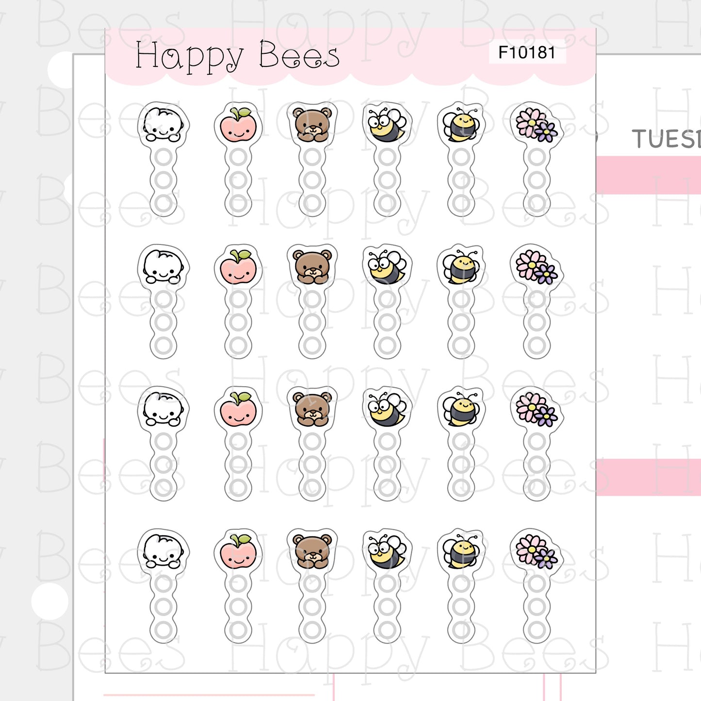 Happy Bees and Friends Checklist - Cute Doodles Hobonichi Weeks Planner Stickers F10181