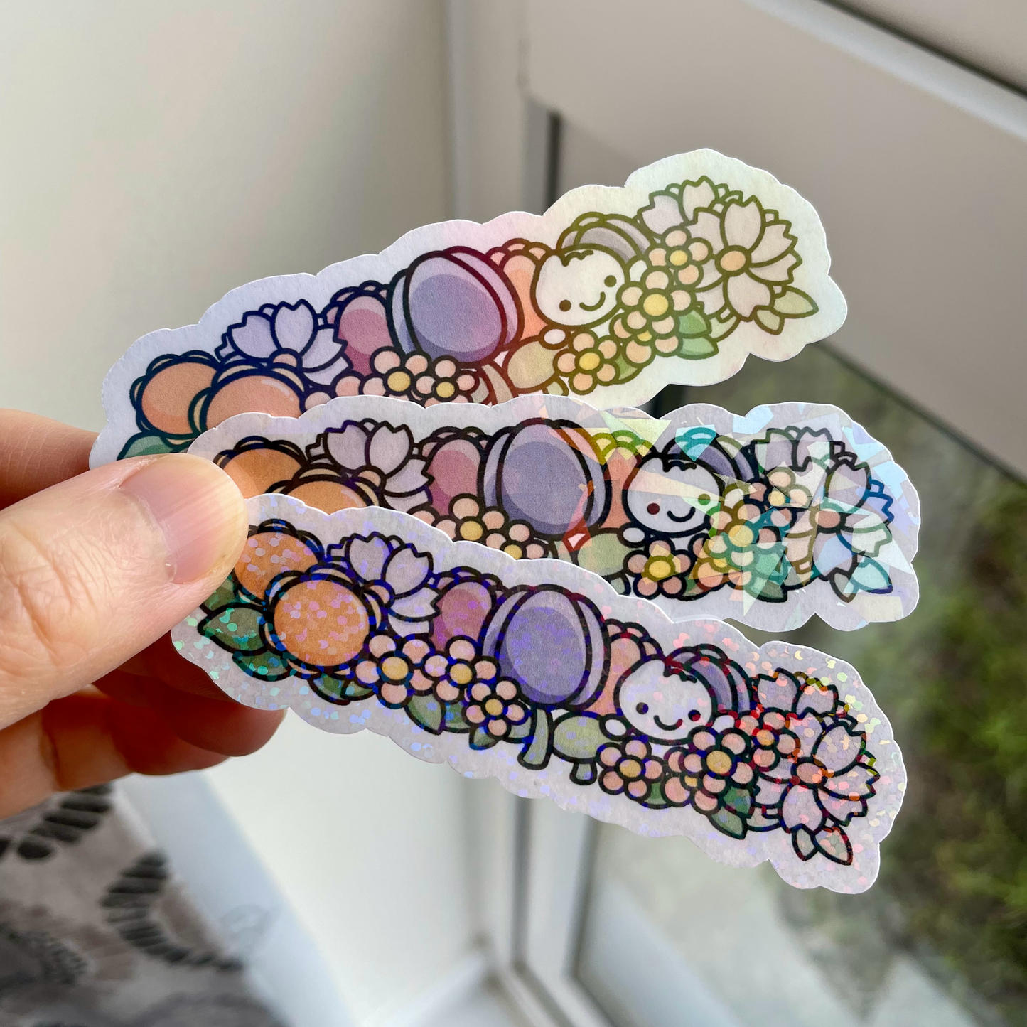 2 pcs Holographic Spring Flowers Die Cut - Cute Doodles Bullet Journal Planner Stickers DC10040